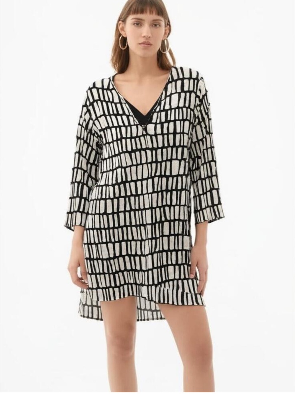 J. Crew Black and White Patterned V-Neck Swim Coverup